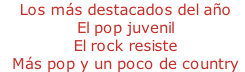 - Los más destacados del año - El pop juvenil - El rock resiste - Más pop y un poco de country